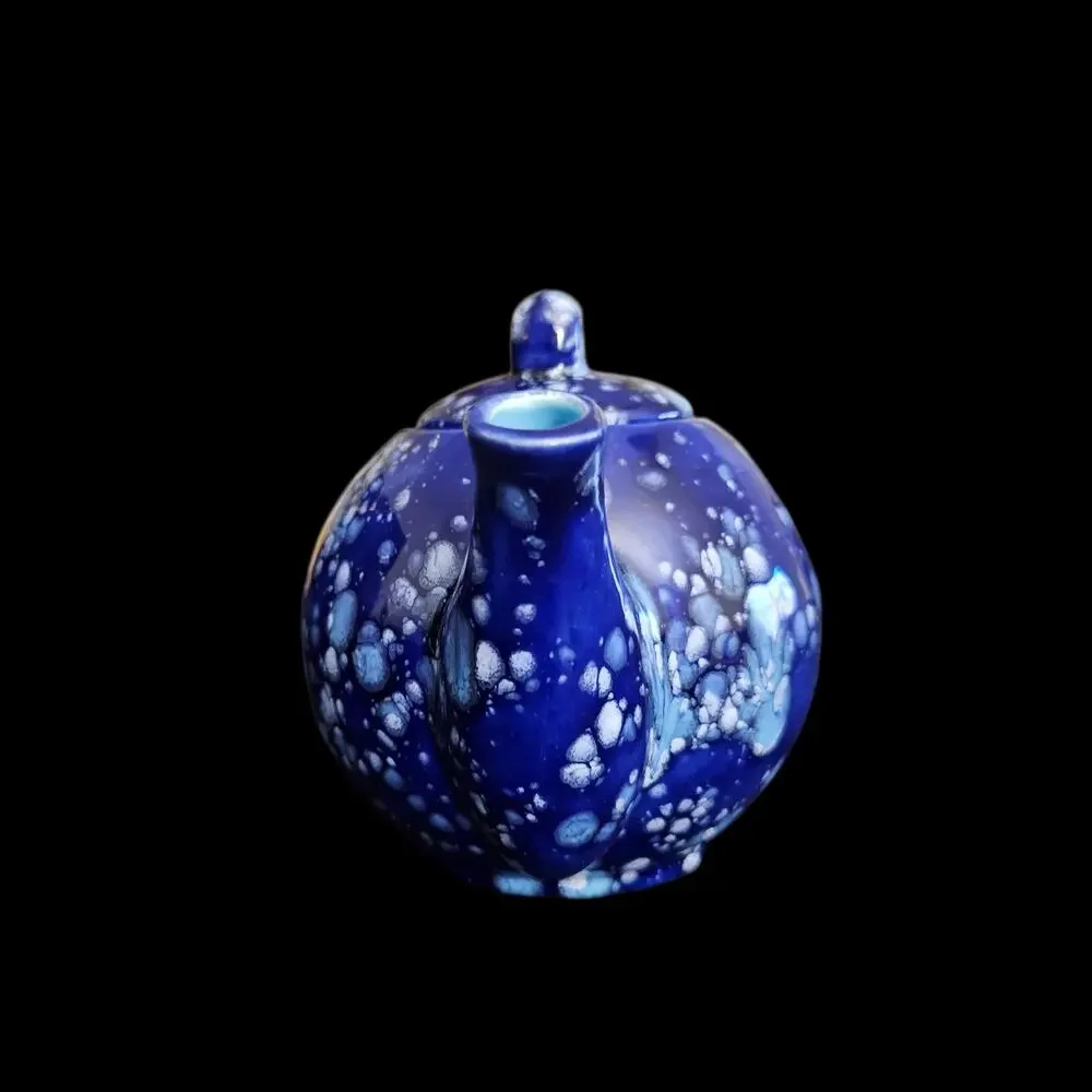 Vintage Studio Art Pottery Teapot Cobalt Blue Crystalline Glaze Handmade